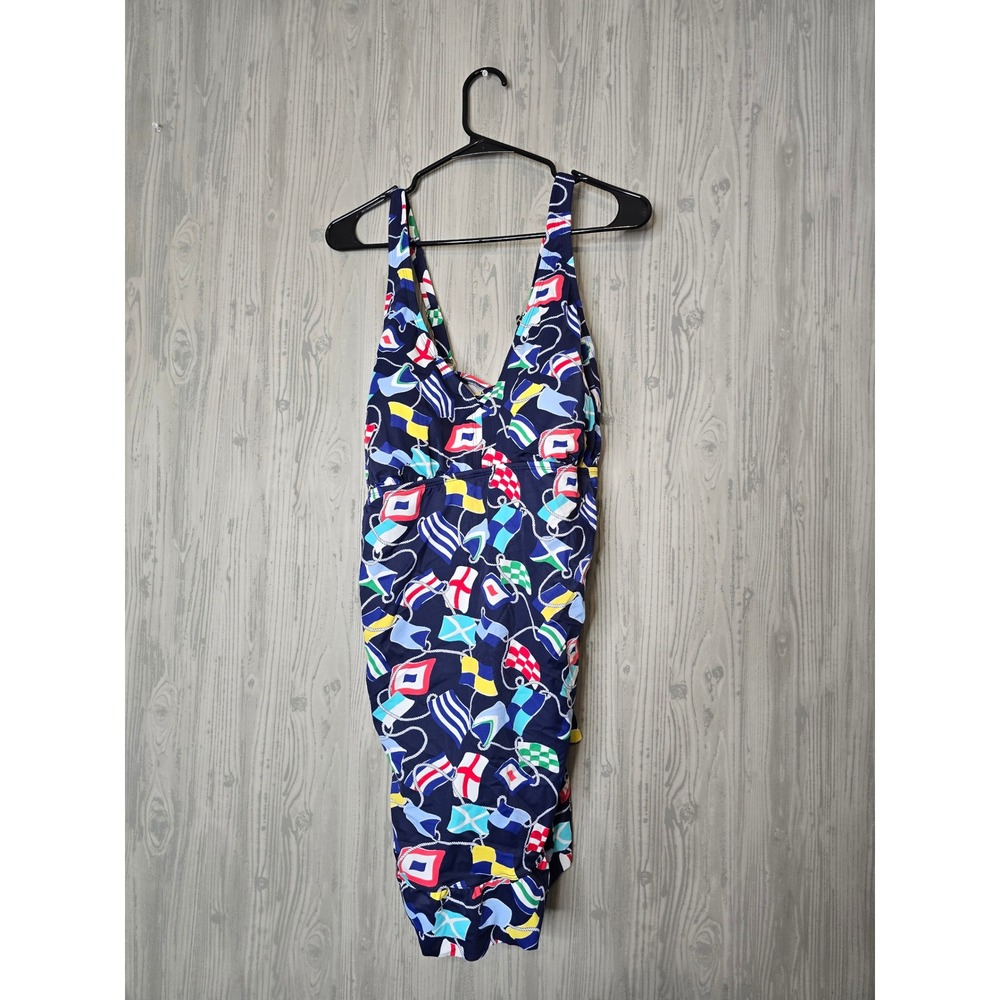 NWT Crown & Ivy Swimdress Womens 2X Navy Nautical Signal Flag Ruffle Swimsuit